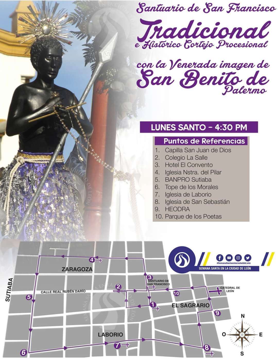 Recorrido del cortejo procesional de San Benito de Palermo en León, Nicaragua 2021